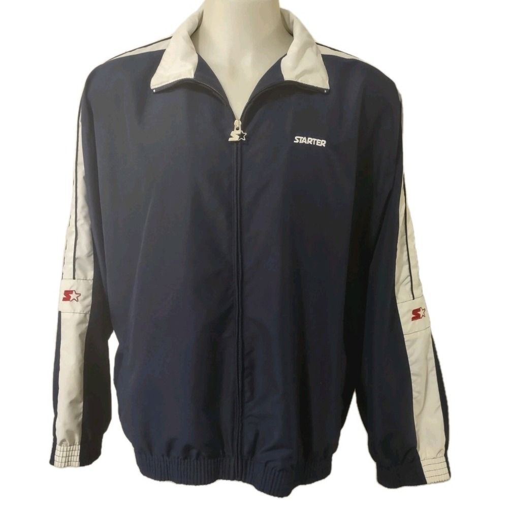 Starter Jacket Men's Size XL Pockets Long Sleeve Full Zip Pockets Logo Navy Blue